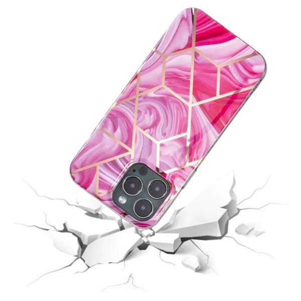 iPhone 15 Pro Max Deksel Marmormønster Rosa Rød