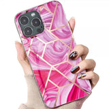 iPhone 15 Pro Max Deksel Marmormønster Rosa Rød