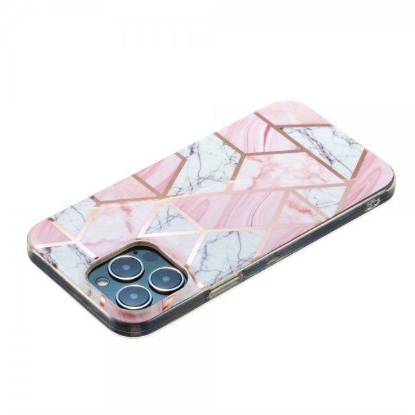 iPhone 15 Pro Max Deksel Marmormønster Rosa Hvit