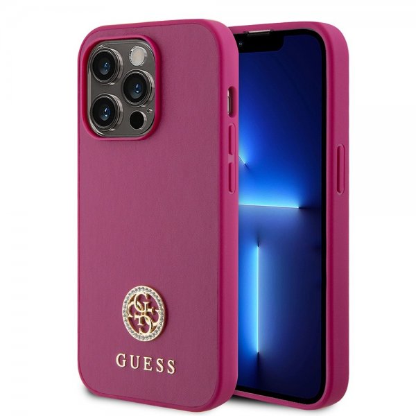 Guess iPhone 15 Pro Max Deksel Metal Logo Strass Metallic Rosa