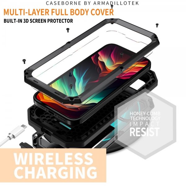 R-JUST iPhone 15 Pro Max Deksel Metall Støtsikker Kamerabeskyttelse Svart