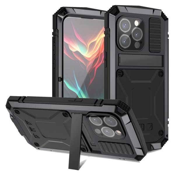 R-JUST iPhone 15 Pro Max Deksel Metall Støtsikker Svart