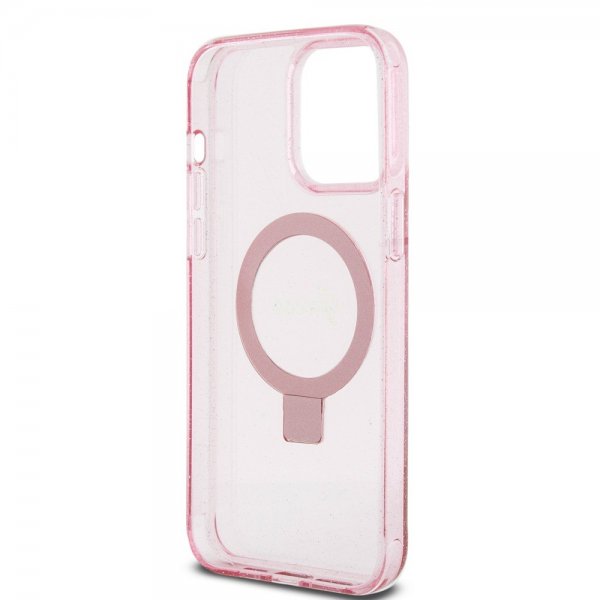 Guess iPhone 15 Pro Max Deksel Ring Stand Glitter MagSafe Rosa