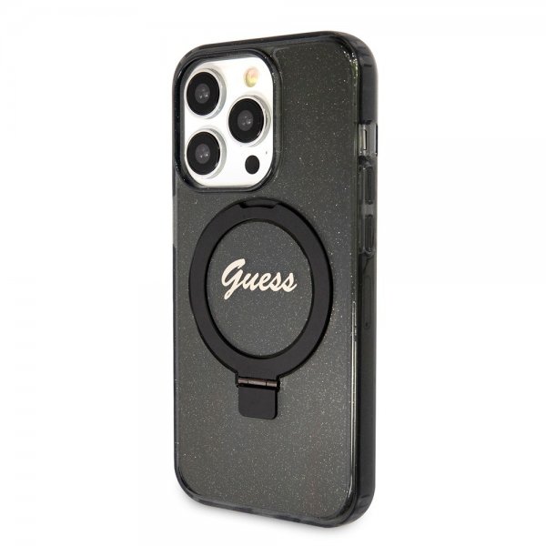 Guess iPhone 15 Pro Max Deksel Ring Stand Glitter MagSafe Svart
