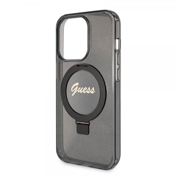 Guess iPhone 15 Pro Max Deksel Ring Stand Glitter MagSafe Svart