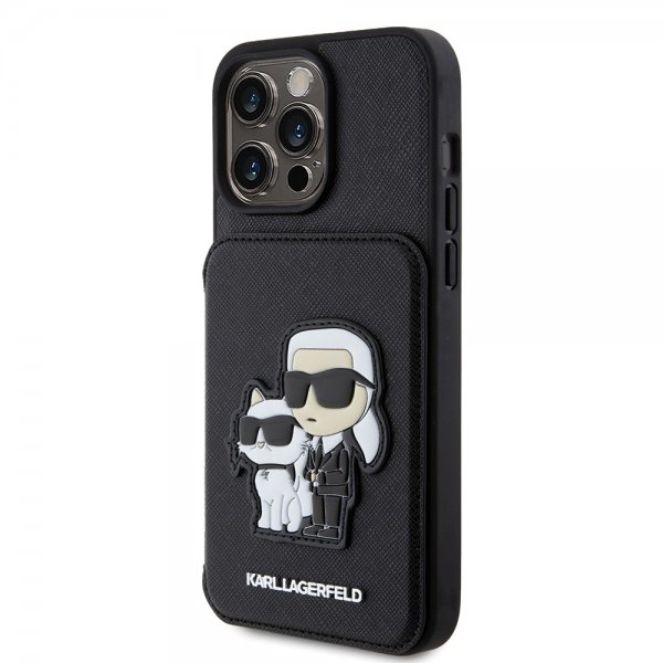 Karl Lagerfeld iPhone 15 Pro Max Deksel Saffiano Card Slots & Stand Svart