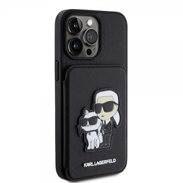 Karl Lagerfeld iPhone 15 Pro Max Deksel Saffiano Card Slots & Stand Svart