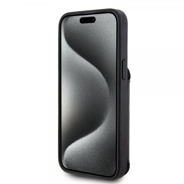 Karl Lagerfeld iPhone 15 Pro Max Deksel Saffiano Card Slots & Stand Svart