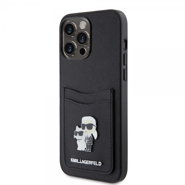 Karl Lagerfeld iPhone 15 Pro Max Deksel Saffiano Double Cardslot Svart