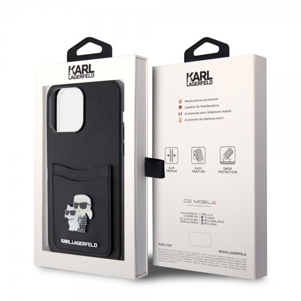 Karl Lagerfeld iPhone 15 Pro Max Deksel Saffiano Double Cardslot Svart