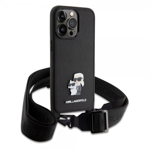 Karl Lagerfeld iPhone 15 Pro Max Deksel Saffiano Karl & Choupette Crossbody Svart