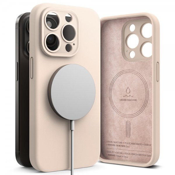 Ringke iPhone 15 Pro Max Deksel Silicone Magnetic Pink Sand