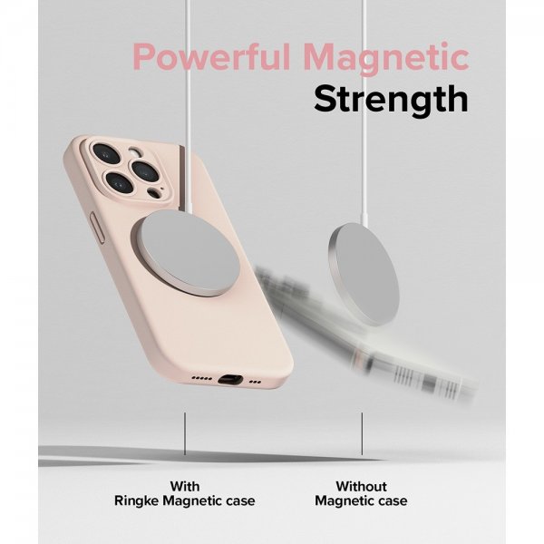 Ringke iPhone 15 Pro Max Deksel Silicone Magnetic Pink Sand