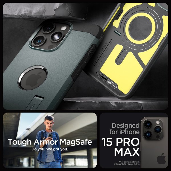 Spigen iPhone 15 Pro Max Deksel Tough Armor MagFit Abyss Green