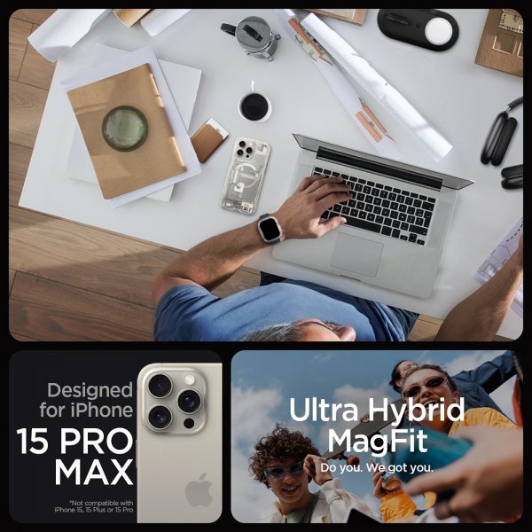 Spigen iPhone 15 Pro Max Deksel Ultra Hybrid Zero One MagFit Natural Titanium