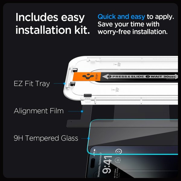 Spigen iPhone 15 Pro Max Skjermbeskytter GLAS.tR EZ Fit 2-pakning