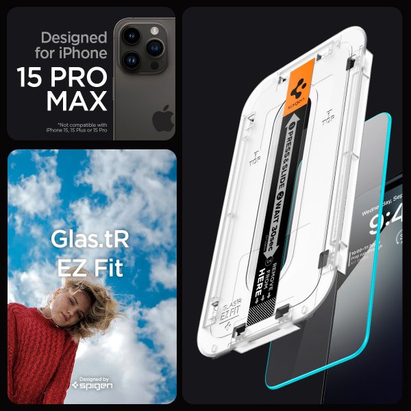 Spigen iPhone 15 Pro Max Skjermbeskytter GLAS.tR EZ Fit 2-pakning