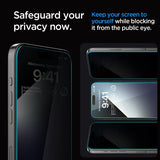 Spigen iPhone 15 Pro Max Skjermbeskytter GLAS.tR EZ Fit Privacy 2-pakning