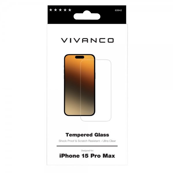 Vivanco iPhone 15 Pro Max Skjermbeskytter Herdet glass