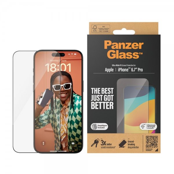 PanzerGlass iPhone 15 Pro Max Skjermbeskytter Ultra-Wide Fit EasyAligner