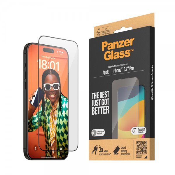 PanzerGlass iPhone 15 Pro Max Skjermbeskytter Ultra-Wide Fit EasyAligner