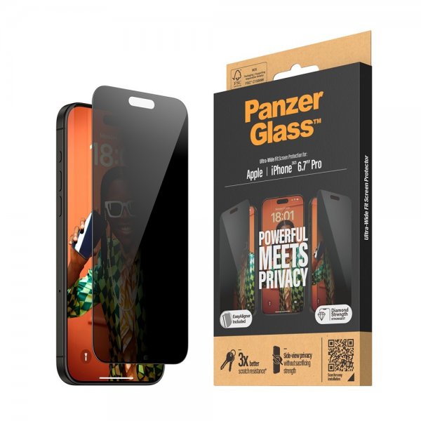 PanzerGlass iPhone 15 Pro Max Skjermbeskytter Ultra-Wide Fit Privacy EasyAligner