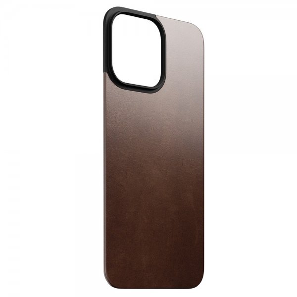 Nomad iPhone 15 Pro Max Skin Magnetic Leather Back Horween Rustic Brown