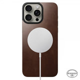 Nomad iPhone 15 Pro Max Skin Magnetic Leather Back Horween Rustic Brown