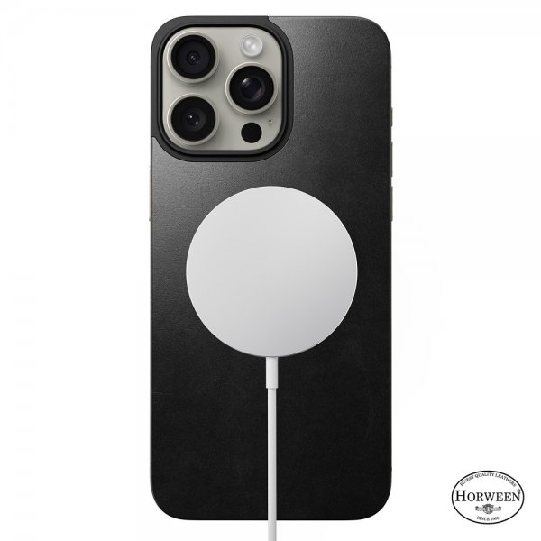 Nomad iPhone 15 Pro Max Skin Magnetic Leather Back Horween Svart