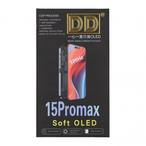 iPhone 15 Pro Max Soft OLED Display High Quality Black (DD brand)