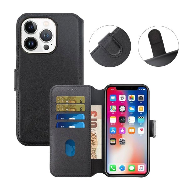 Rvelon iPhone 15 Pro Etui Ekte Skinn Svart