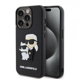 Karl Lagerfeld iPhone 15 Pro Deksel 3D Rubber Karl & Choupette Svart