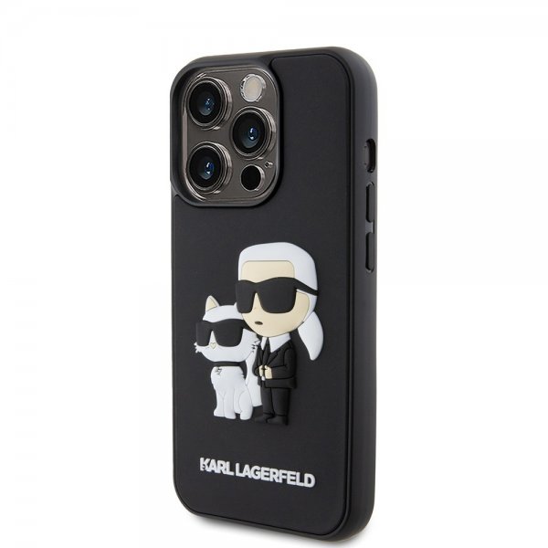 Karl Lagerfeld iPhone 15 Pro Deksel 3D Rubber Karl & Choupette Svart