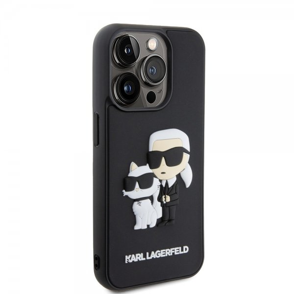 Karl Lagerfeld iPhone 15 Pro Deksel 3D Rubber Karl & Choupette Svart