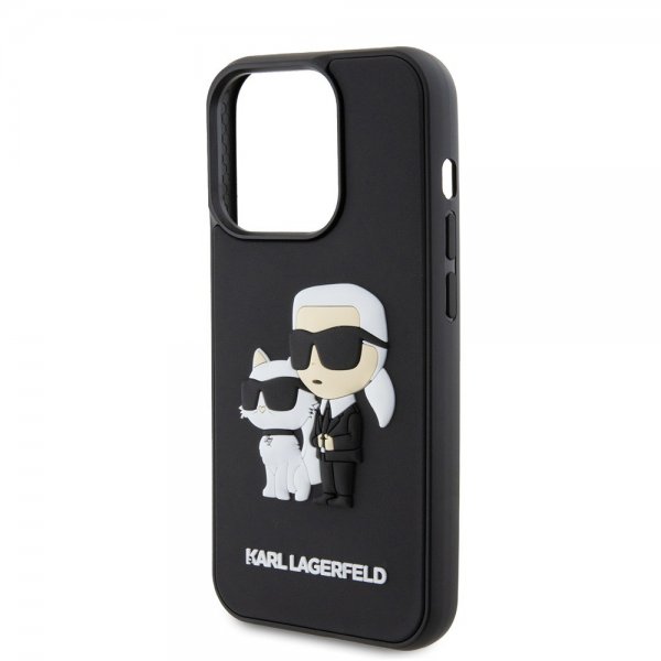 Karl Lagerfeld iPhone 15 Pro Deksel 3D Rubber Karl & Choupette Svart