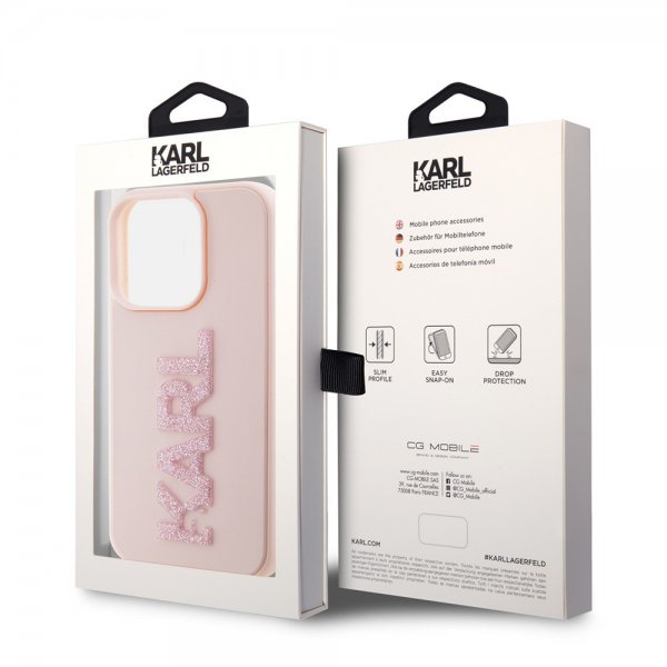 Karl Lagerfeld iPhone 15 Pro Deksel 3D Rubber Karl Rosa