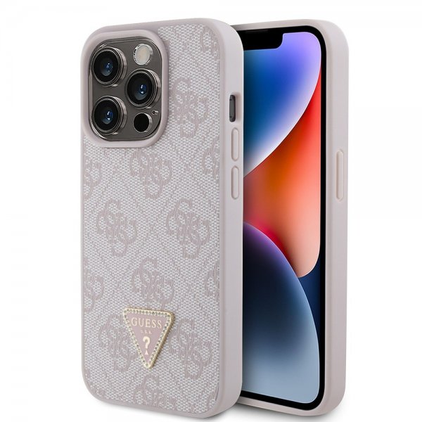 Guess iPhone 15 Pro Deksel 4G Metal Triangle Strass Rosa