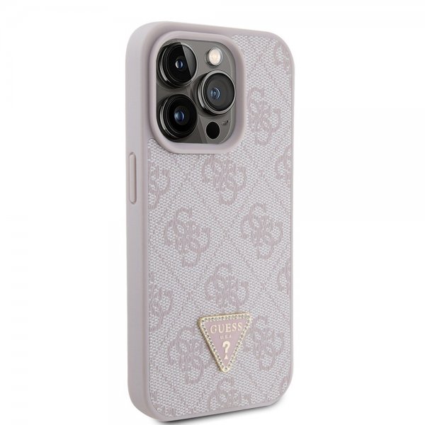 Guess iPhone 15 Pro Deksel 4G Metal Triangle Strass Rosa