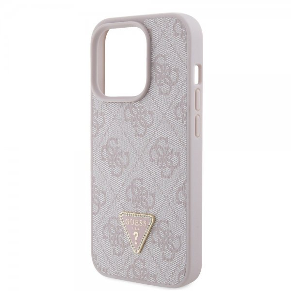 Guess iPhone 15 Pro Deksel 4G Metal Triangle Strass Rosa