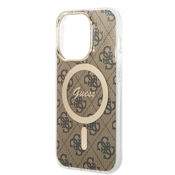 Guess iPhone 15 Pro Deksel 4G Pattern MagSafe Brun