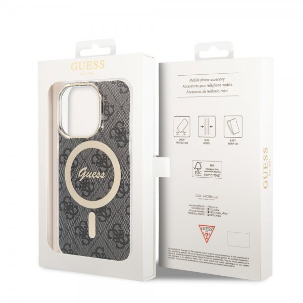 Guess iPhone 15 Pro Deksel 4G Pattern MagSafe Svart