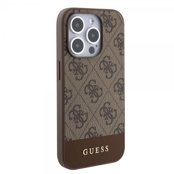 Guess iPhone 15 Pro Deksel Bottom Stripe MagSafe Brun