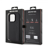 Mercedes Benz iPhone 15 Pro Deksel Carbon Effect Leather Stripe AMG Svart