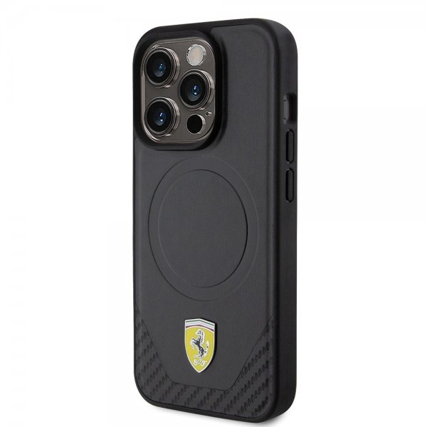 Ferrari iPhone 15 Pro Deksel Carbon PU Leather MagSafe Svart