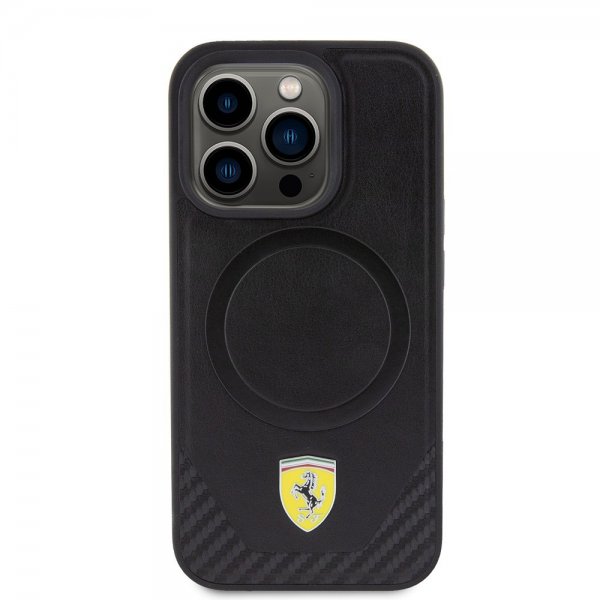 Ferrari iPhone 15 Pro Deksel Carbon PU Leather MagSafe Svart