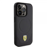 Ferrari iPhone 15 Pro Deksel Carbon PU Leather MagSafe Svart