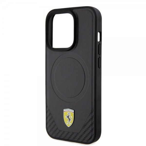 Ferrari iPhone 15 Pro Deksel Carbon PU Leather MagSafe Svart