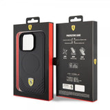 Ferrari iPhone 15 Pro Deksel Carbon PU Leather MagSafe Svart