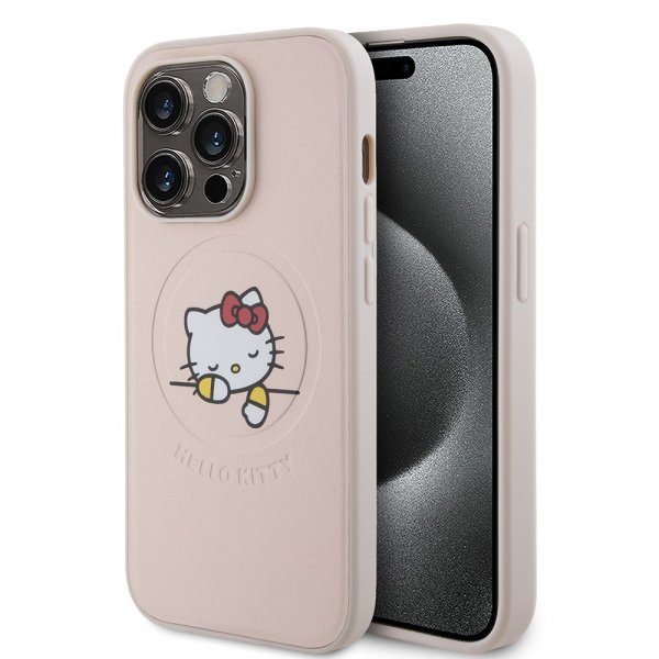 Hello Kitty iPhone 15 Pro Deksel Debossed Logo MagSafe Rosa