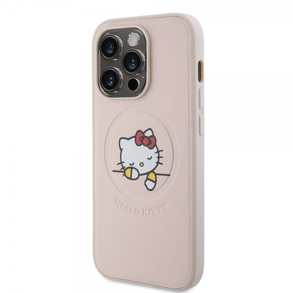 Hello Kitty iPhone 15 Pro Deksel Debossed Logo MagSafe Rosa